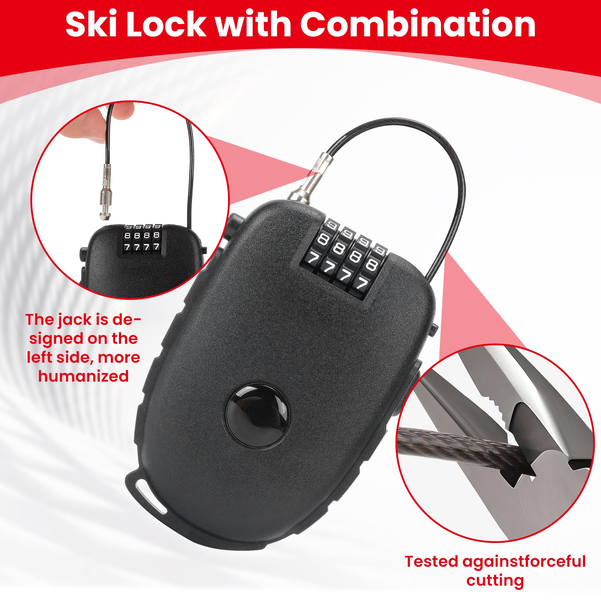 TOKCKYBL ski and snowboard setup secured with long cable.