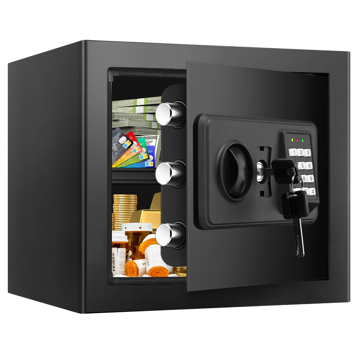 TOLEBLID 1.6 cu ft safe with digital keypad for discreet valuables storage.
