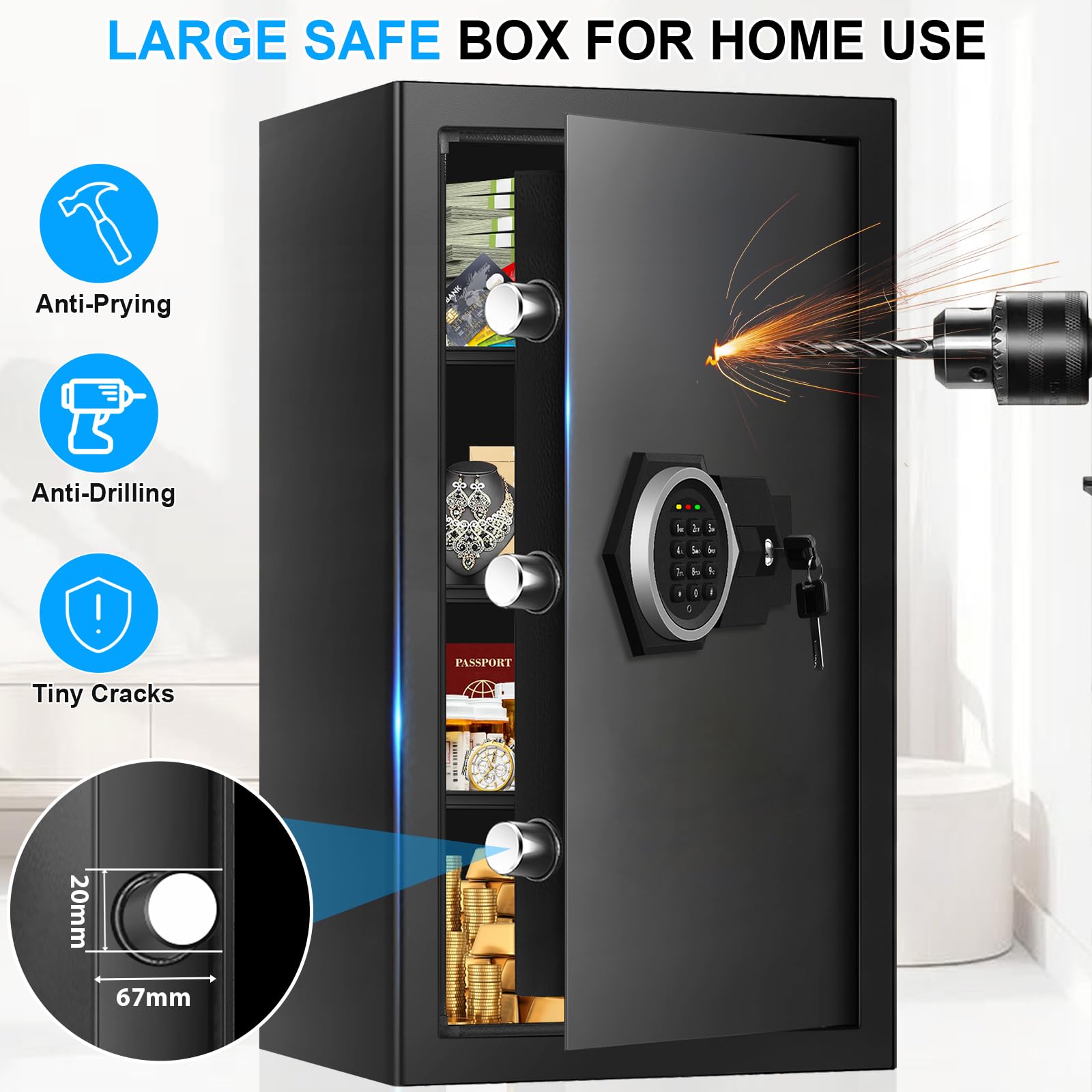 TOLEBLID pry-resistant door and reinforced bolts deter tampering and theft attempts.