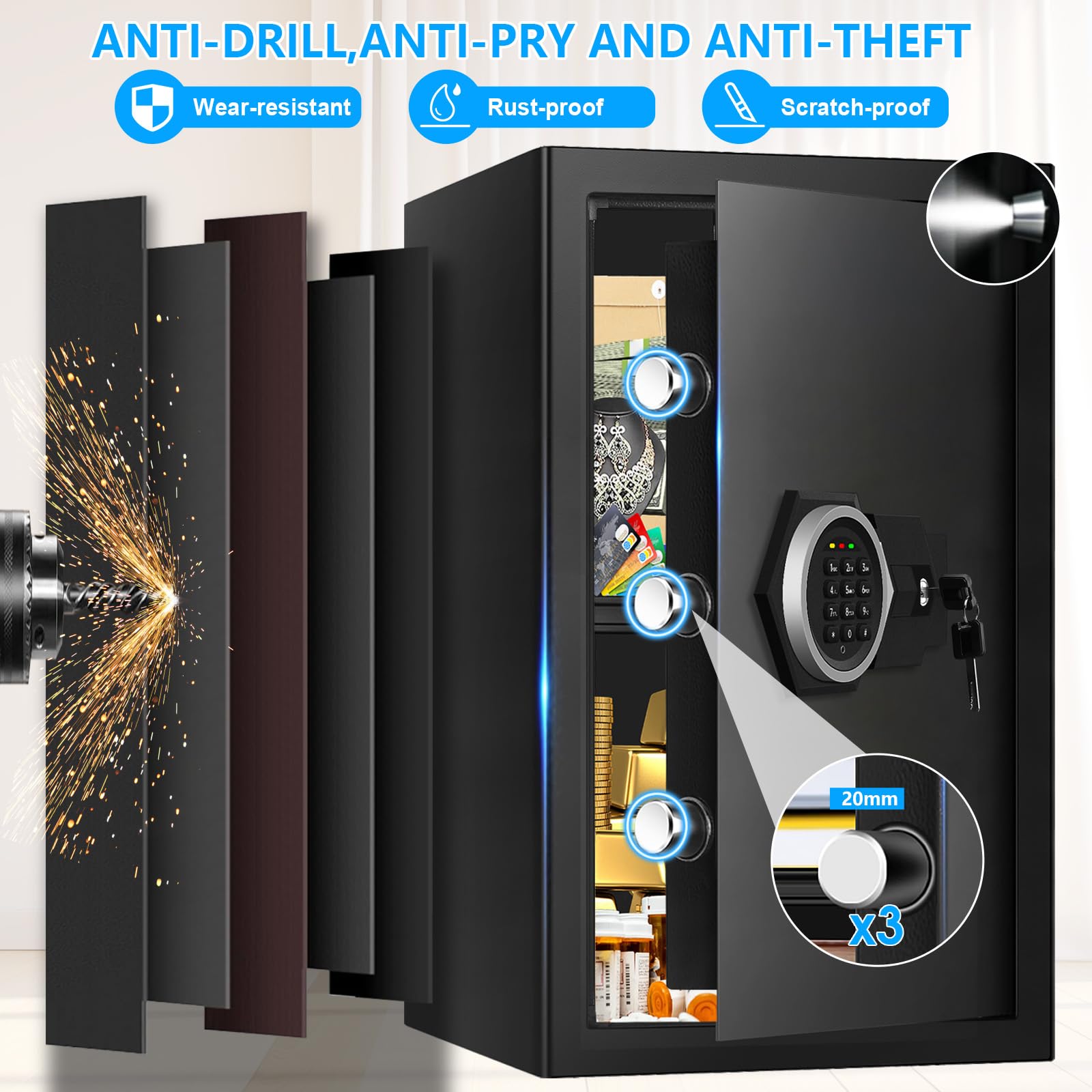TOLEBLID bolting holes for secure wall or floor mounting