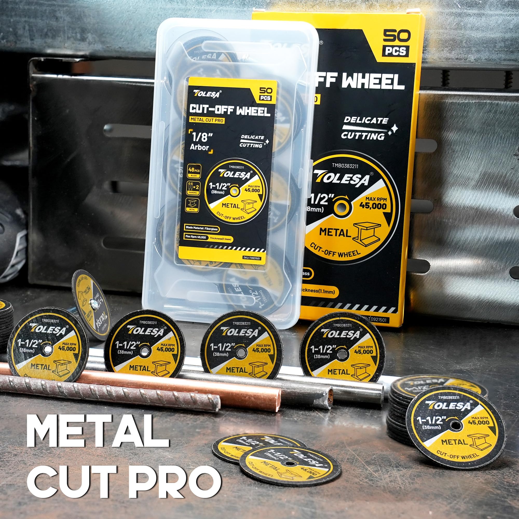 TOLESA 45,000 RPM rated cut-off wheels for fast, clean cuts