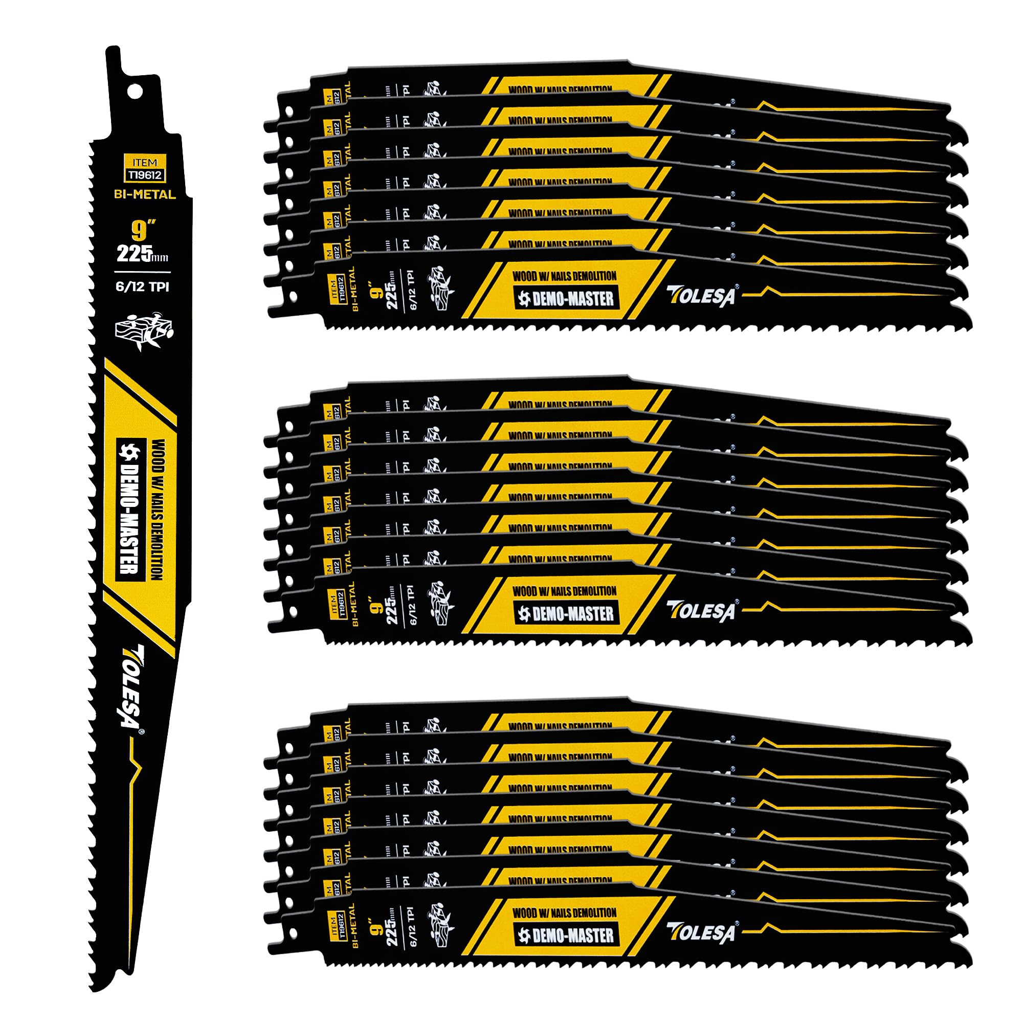 TOLESA 9-inch bi-metal demolition blades for quick cuts through nail-embedded wood