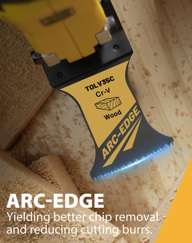 TOLESA Curved-Tec design demonstrates precise cutting angles during oscillation.
