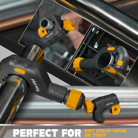 TOLESA pipe cutter tool deburring tool included for smooth pipe edges.