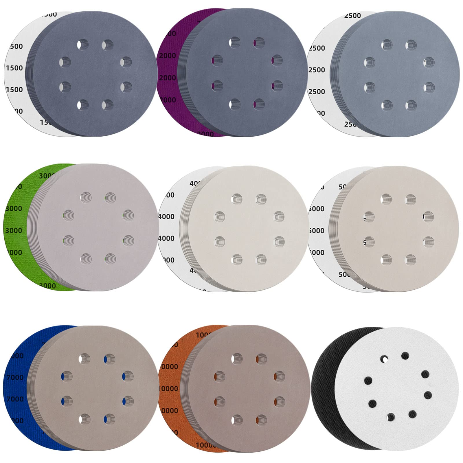 TolleSonne 80pcs 5in sanding discs with 8 holes for efficient dust clearance.