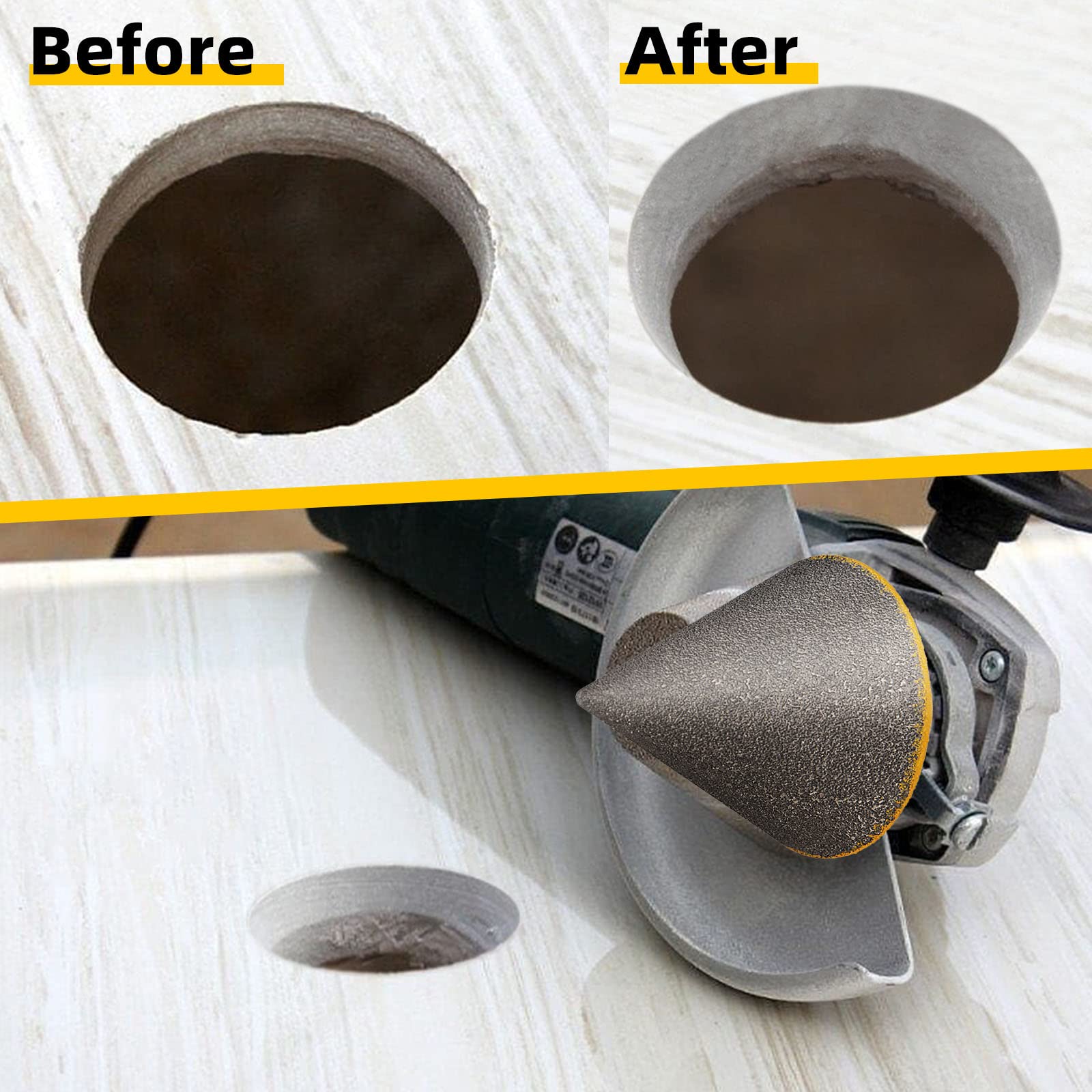 TolleSonne beveling bit enlarging a porcelain hole for pipes