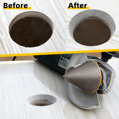 TolleSonne beveling bit enlarging a porcelain hole for pipes