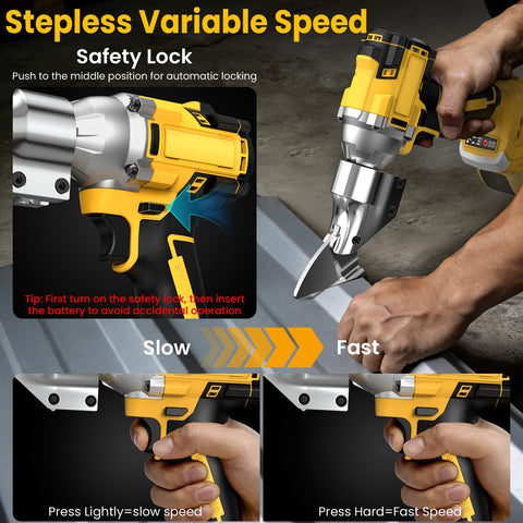 Tollkye brushless motor delivers powerful cuts across stainless steel and sheet metal.