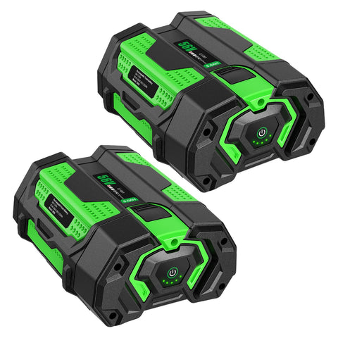 TOMAPEX 56V upgraded 2-pack battery powering EGO tools