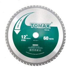 TOMAX 12-inch blade close-up showing durable cermet teeth for longer life