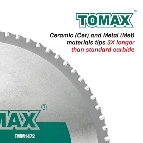 Tomax 72T carbide tips closeup highlighting C6 grade durability for steel cutting.