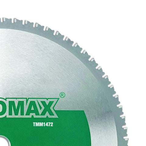 Tomax blade tips ceramic and metal coating for enhanced wear resistance during ferrous cutting.