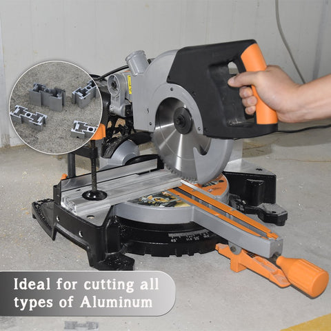 TOMAX blade cutting aluminum profiles with clean results.