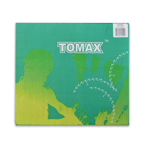 TOMAX 1-inch arbor blade mounted on a saw for ferrous metal cutting