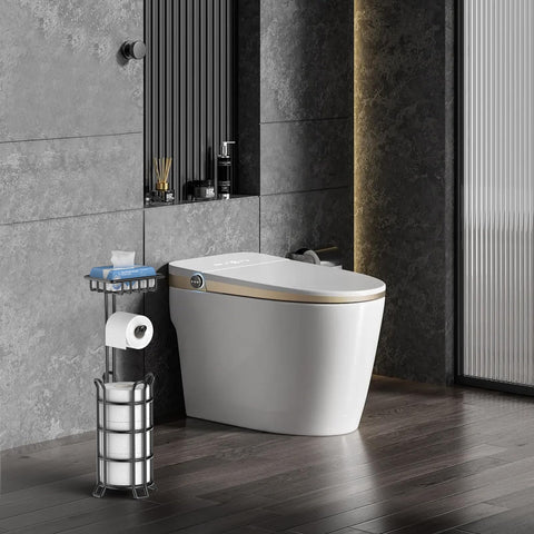 TomCare bathroom organizer stand fits bathrooms, kitchens, and living rooms.