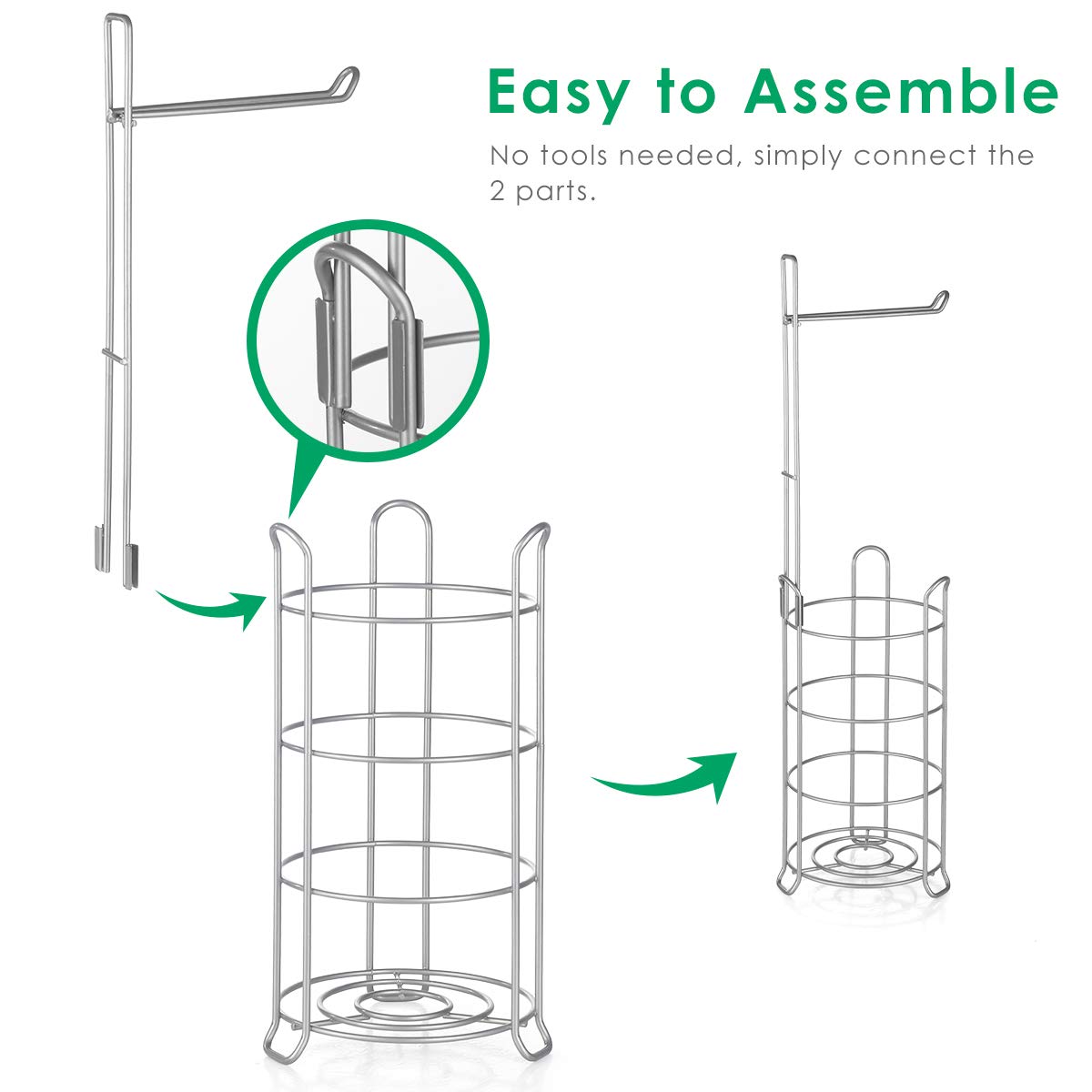 TomCare bathroom storage tower holds up to three spare rolls within reach.