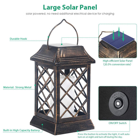 Close-up of flickering flame on TomCare bronze lantern for outdoors.