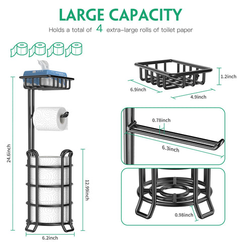 TomCare free-standing dispenser stores three spare rolls neatly for quick replacements.