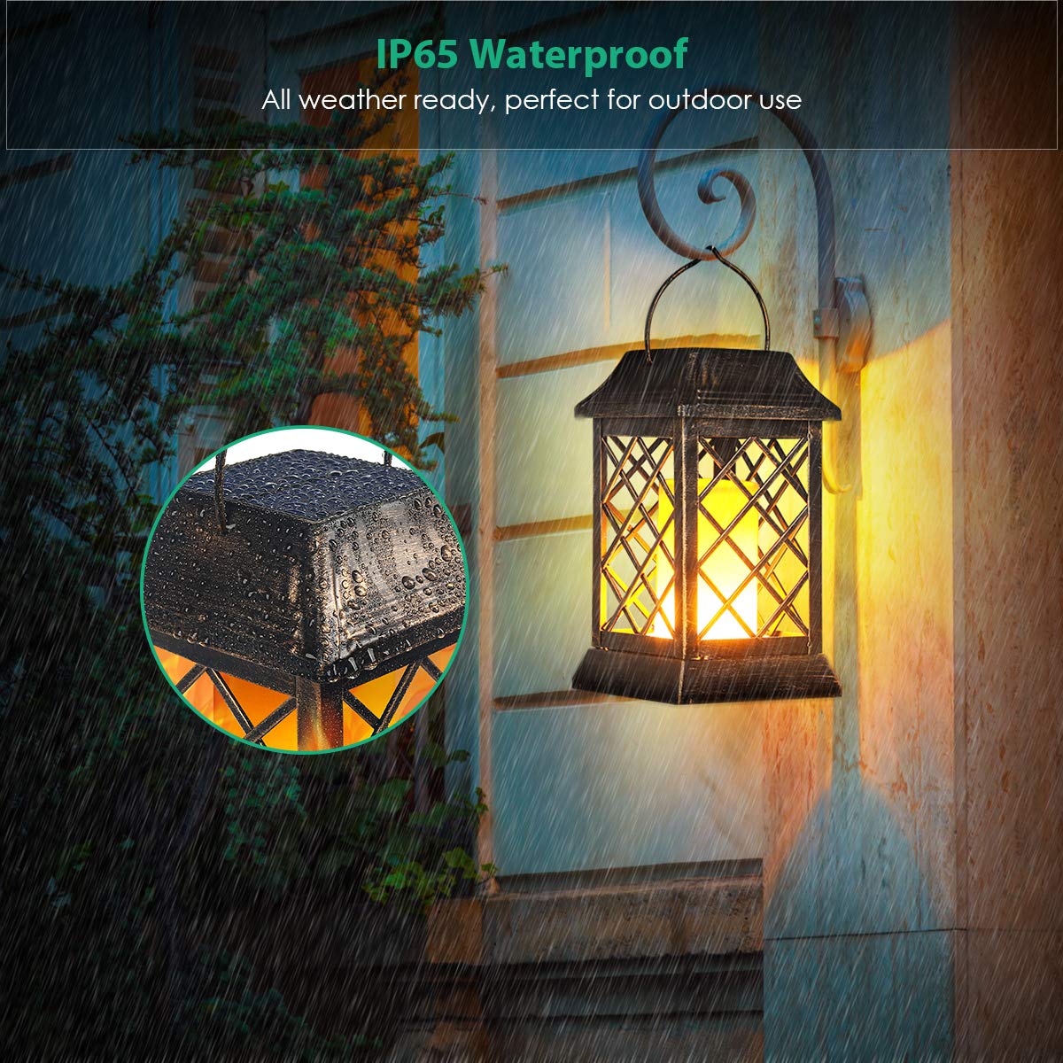 TomCare hanging lantern with durable hook for easy porch decor.