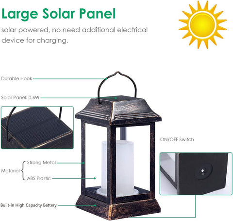 IP65 waterproof solar lantern, suitable for year-round outdoor use.