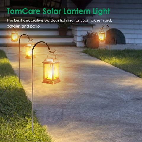 Solar-powered lantern charges by day for automatic dusk-to-dawn lighting.