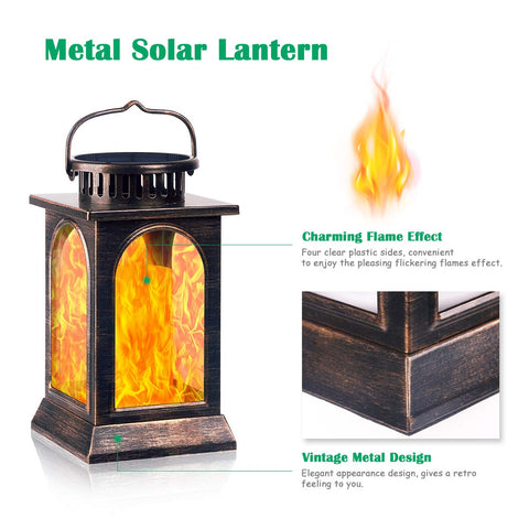 TomCare bronze lantern hanging on a hook for patio lighting.
