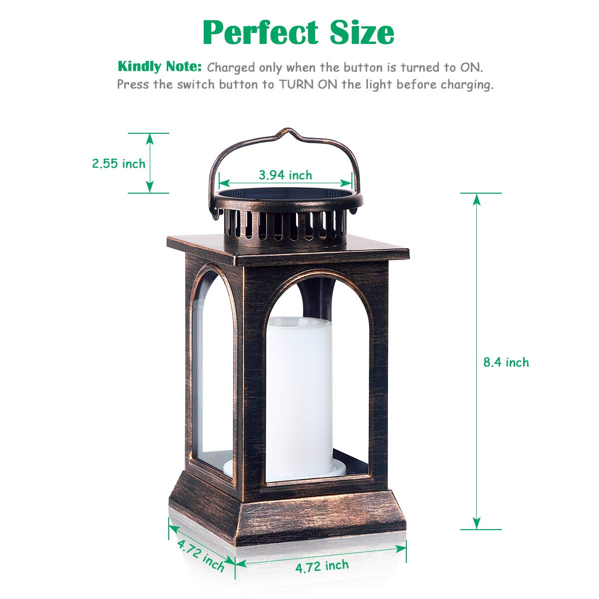 TomCare solar lantern displayed on a table for decorative lighting.
