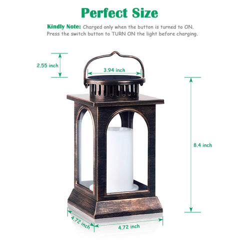 TomCare solar lantern displayed on a table for decorative lighting.