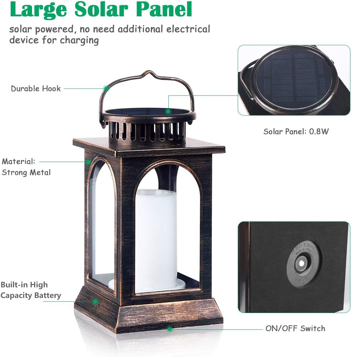 TomCare bronze lantern IP65 waterproof for all-weather outdoor use.
