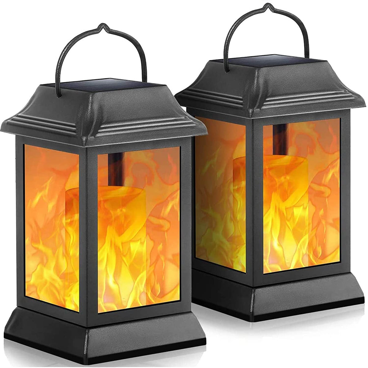 TomCare solar lantern with flickering flame illuminates patios, creating welcoming ambiance.