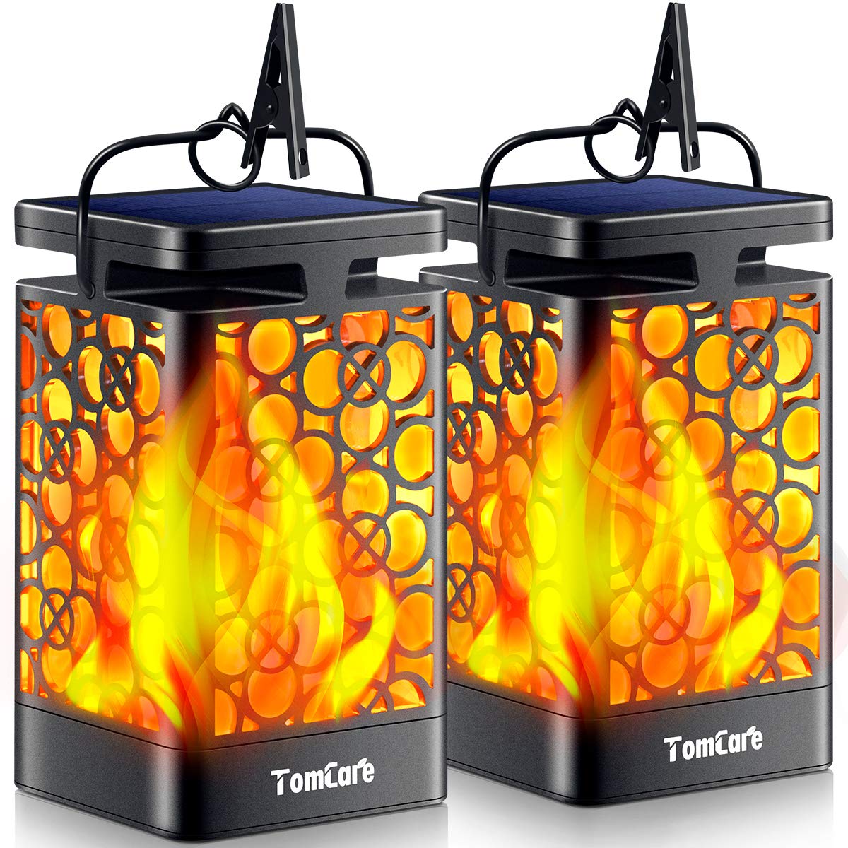 TomCare solar lantern outdoor flame closeup with flicker for cozy evenings.