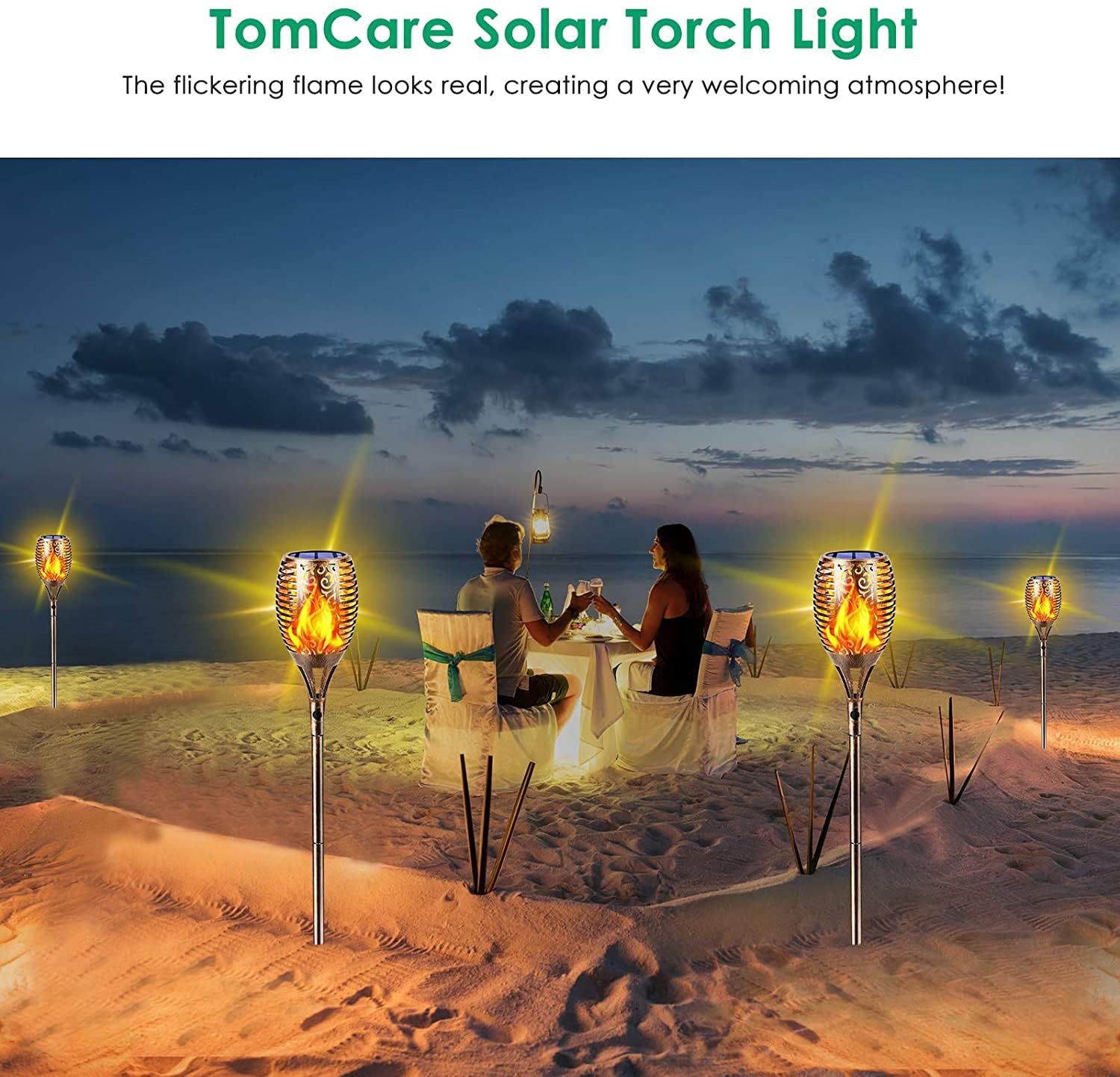 TomCare bronze dancing flame front-view highlights durable weatherproof design.