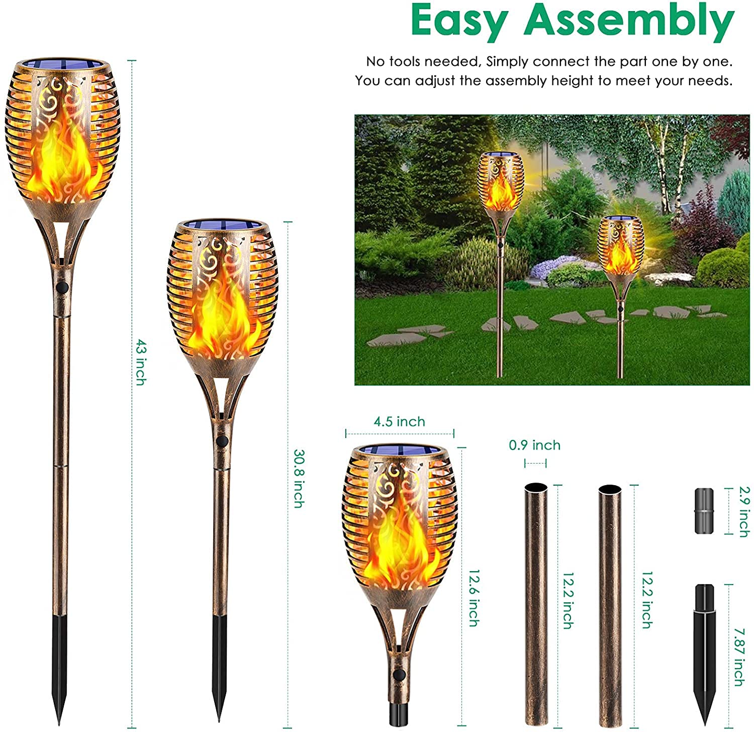 TomCare 43-inch flame lights along a driveway create welcoming lighting.