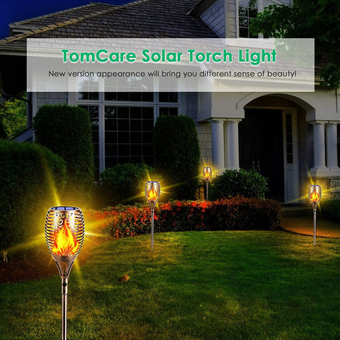 TomCare four bronze solar torches pack upgrades driveways and patios.