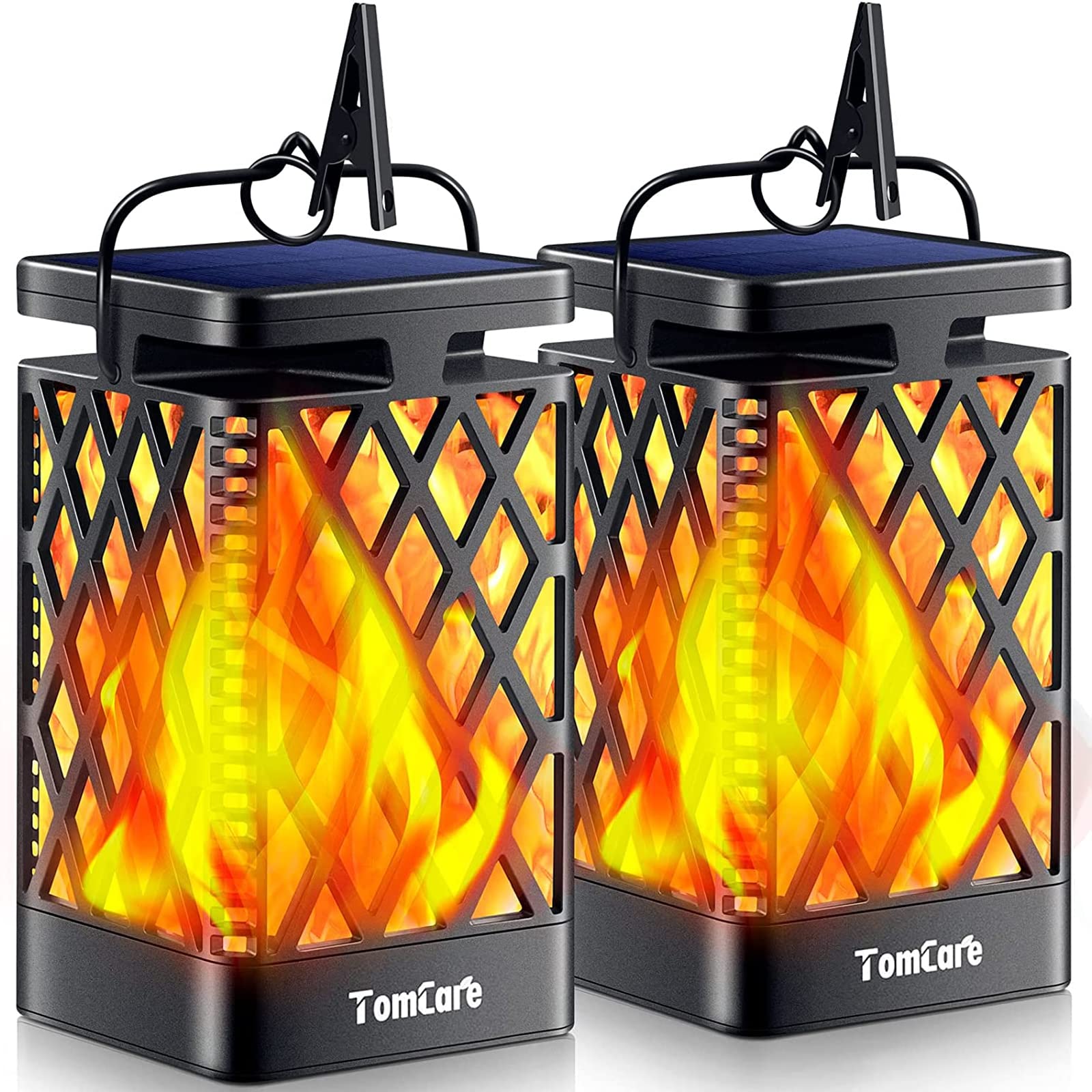 TomCare dancing-flame solar lantern for a cozy patio ambiance