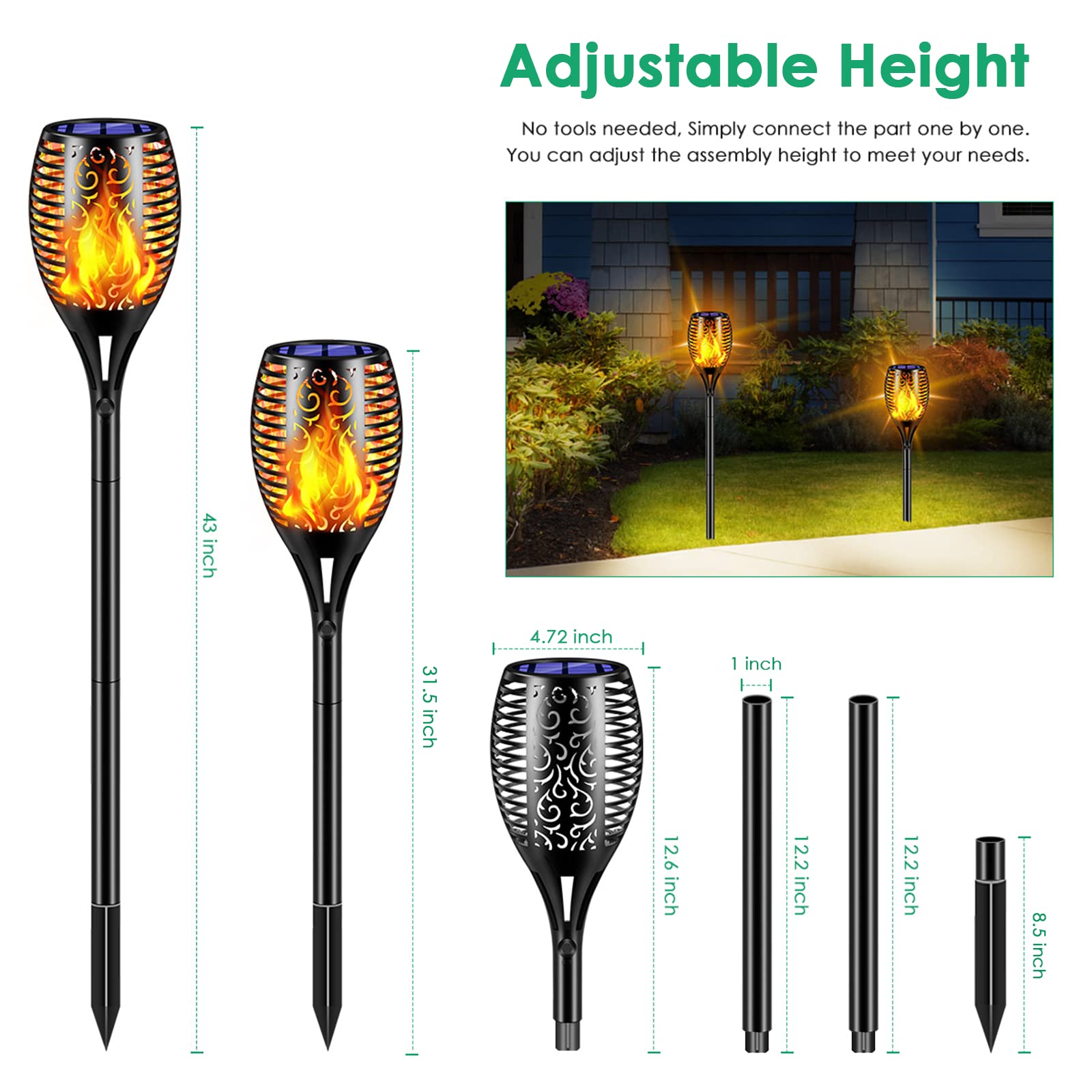 TomCare solar-powered outdoor torch lights for easy, wire-free setup