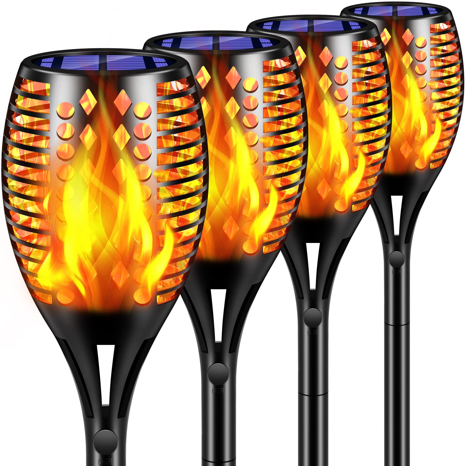 TomCare solar torch with 43-inch flickering flame for welcoming outdoor entrances.