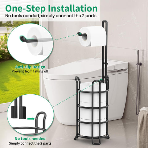 TomCare toilet paper dispenser stand with integrated storage for spare rolls within reach