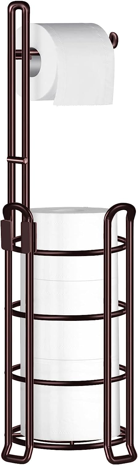 TomCare bronze toilet paper holder stand with visible storage for extra rolls