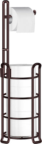 TomCare bronze toilet paper holder stand with visible storage for extra rolls