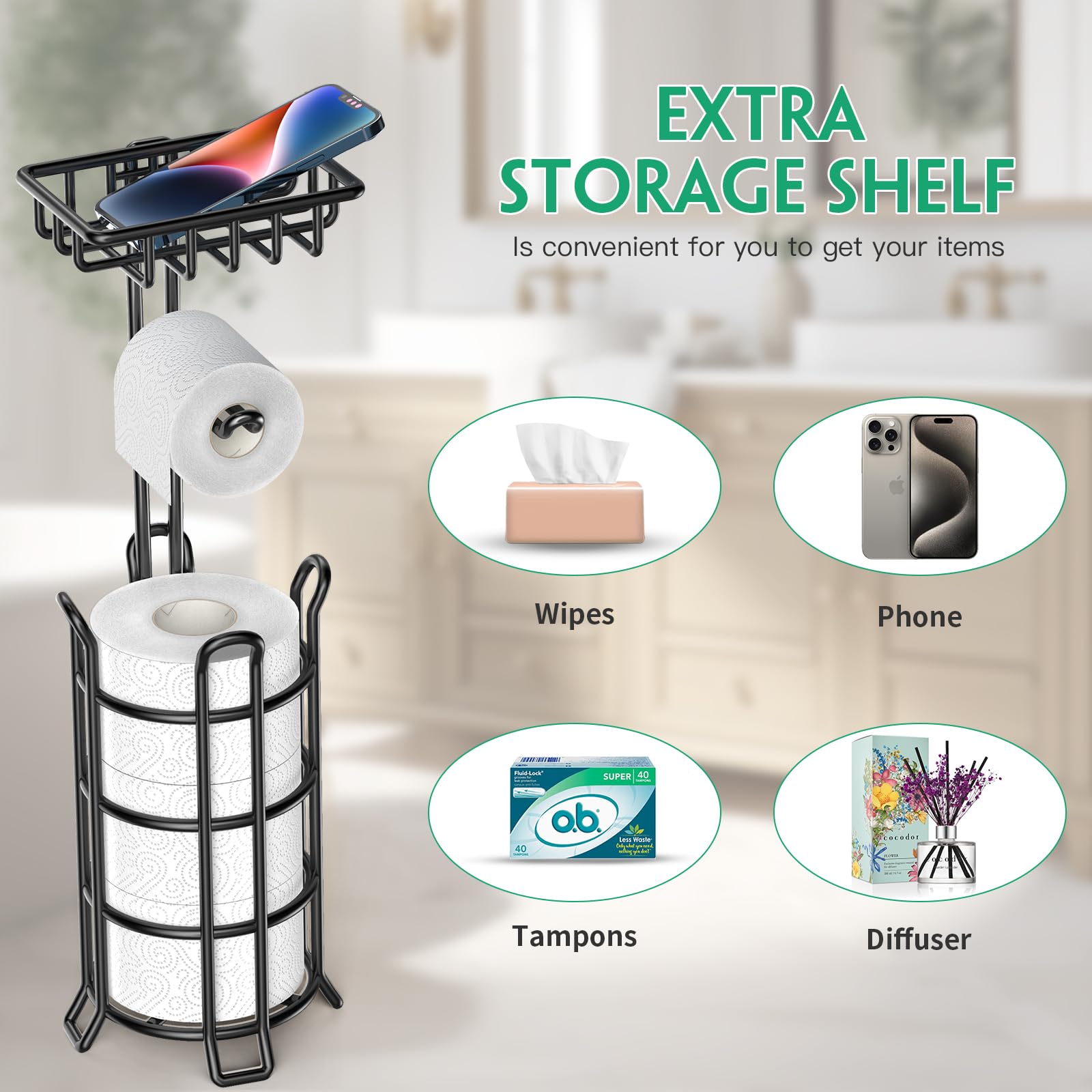 TomCare raised feet keep paper elevated and bathroom floor clean.