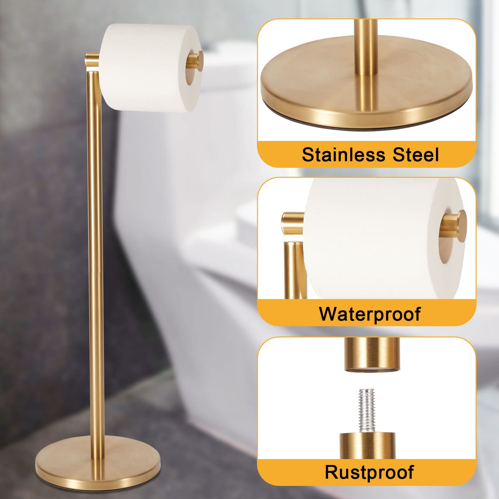 Tomeblo stainless steel toilet paper stand resists corrosion in bathroom and kitchen.