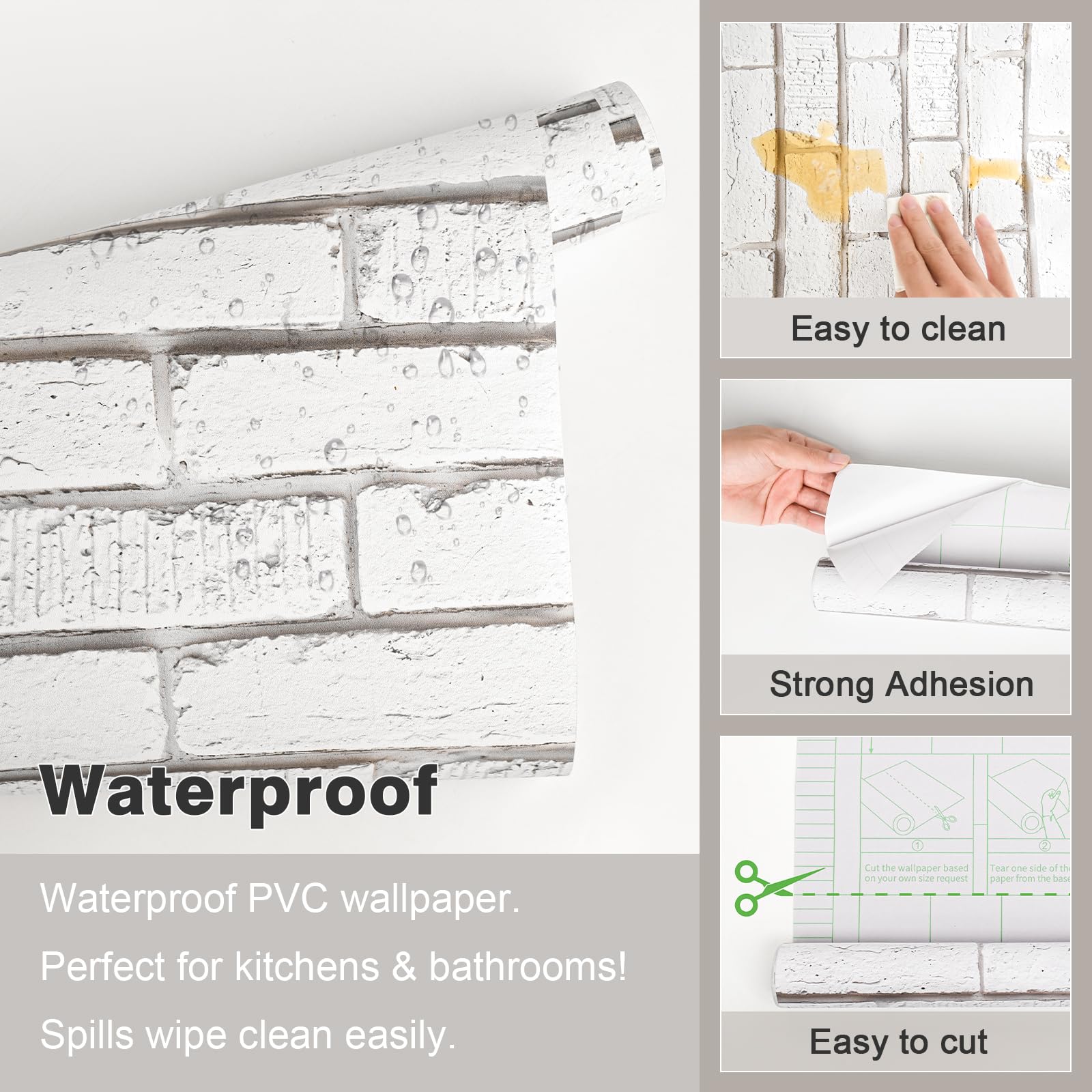 Tomete gray-white brick pattern adds depth to nurseries or offices.