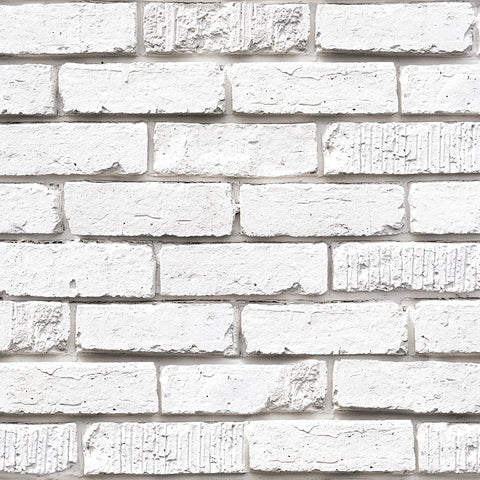 Tomete white brick wallpaper close-up shows a soft gray texture for stylish walls.