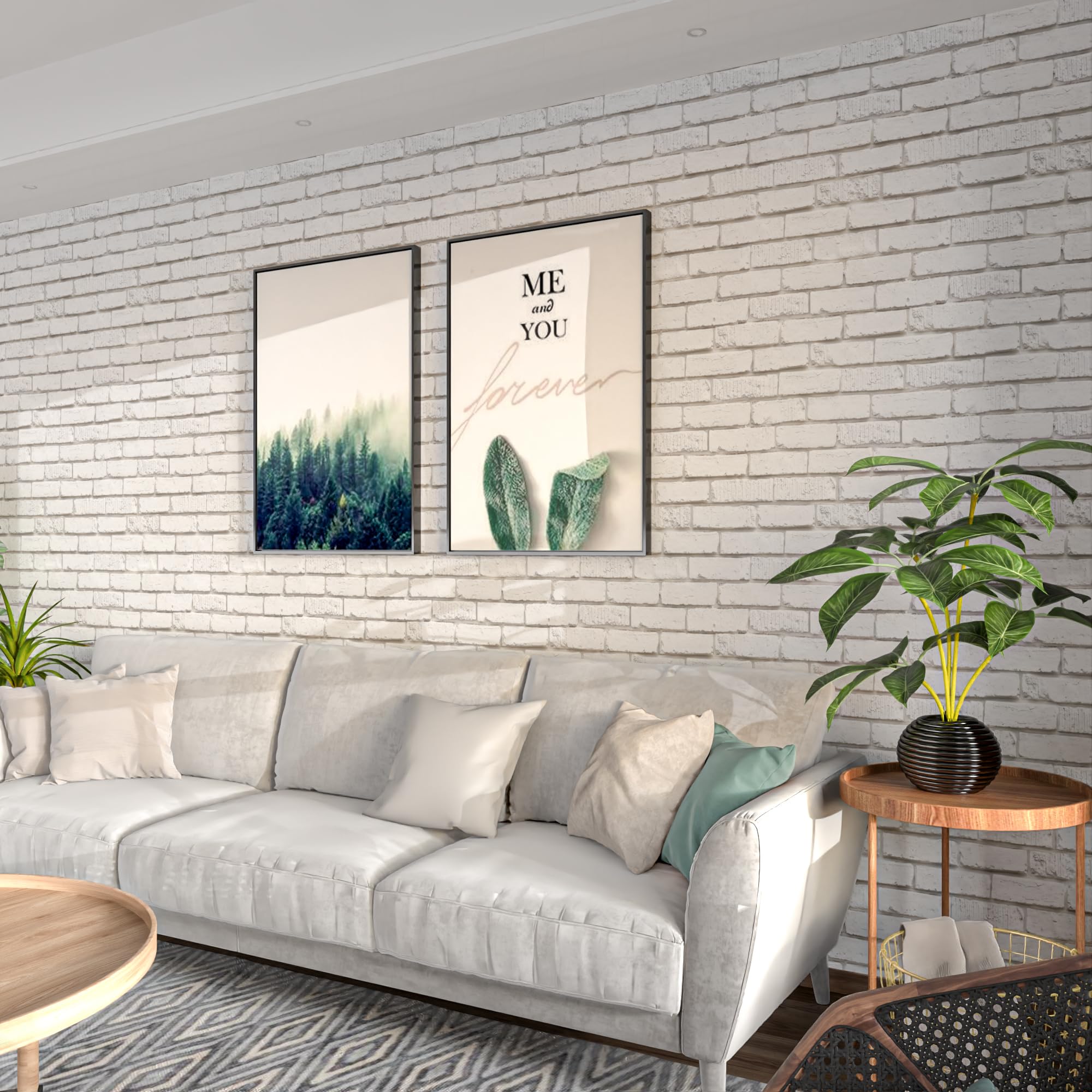Tomete white brick wallpaper roll demonstrates a seamless 3D brick look for living rooms.