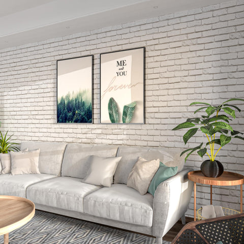Tomete white brick wallpaper roll demonstrates a seamless 3D brick look for living rooms.