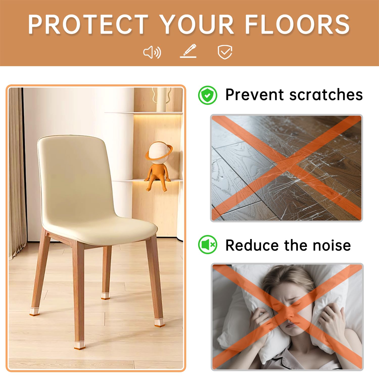 TOMHUA felt bottom pads provide quiet movement on multiple floor types.