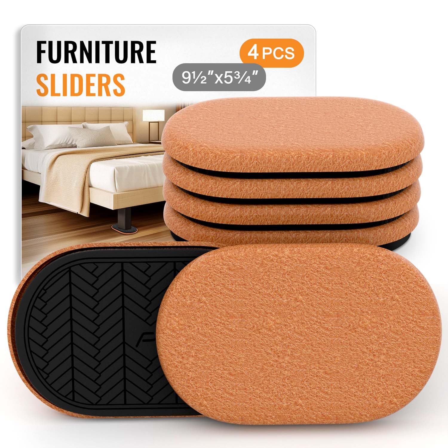 TOMHUA oval 9-1/2 inch furniture slider for smooth, scratch-free moves on hardwood floors.