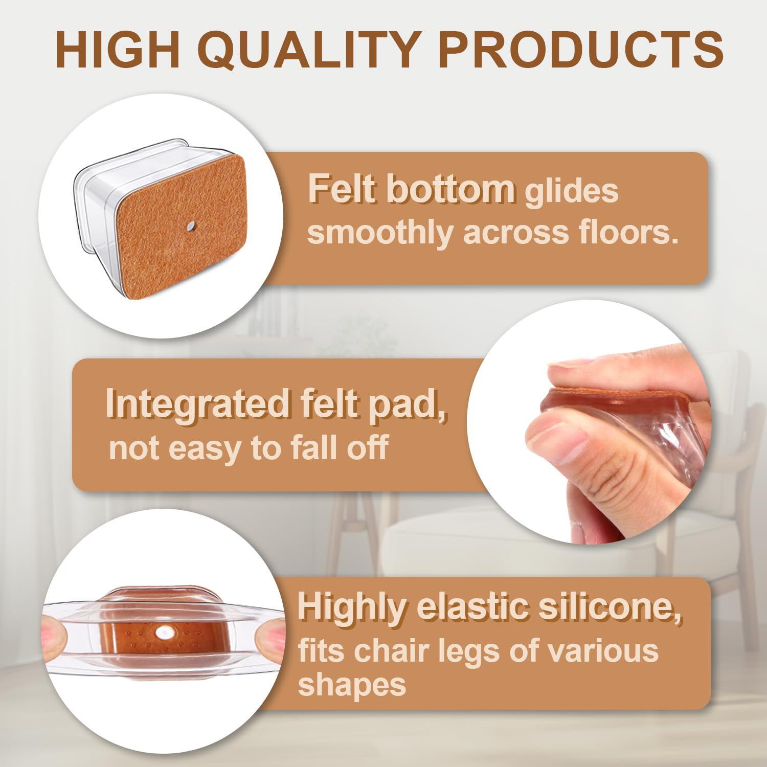 TOMHUA protective pads on a wooden floor example of floor-proofing by the brand