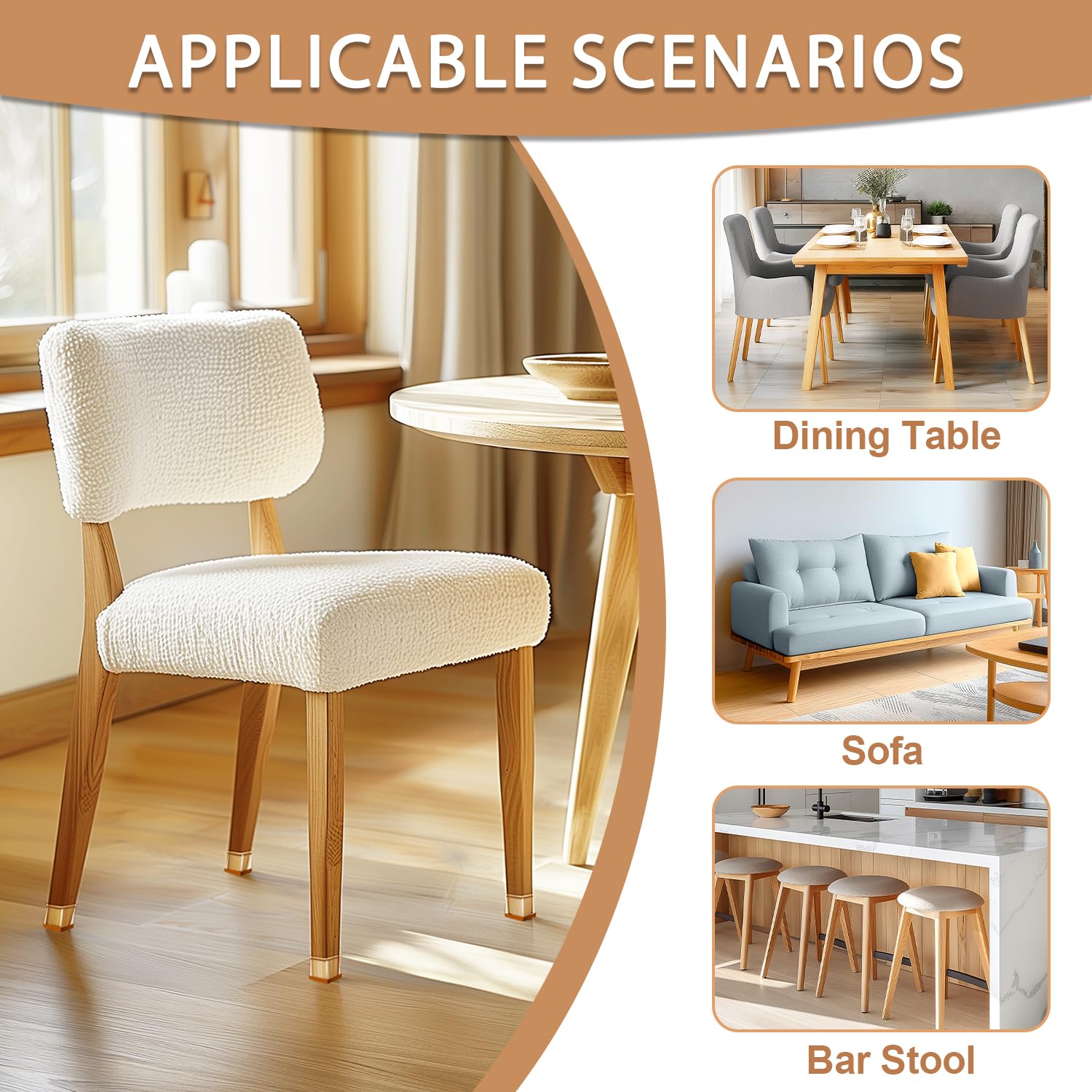 TOMHUA size guide helps verify chair leg fit from 1-1/16 to 1-5/8 inches.
